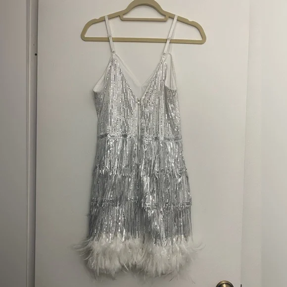SHEIN BAE Fuzzy Trim Sequin Cami Dress - Picture 4 of 8